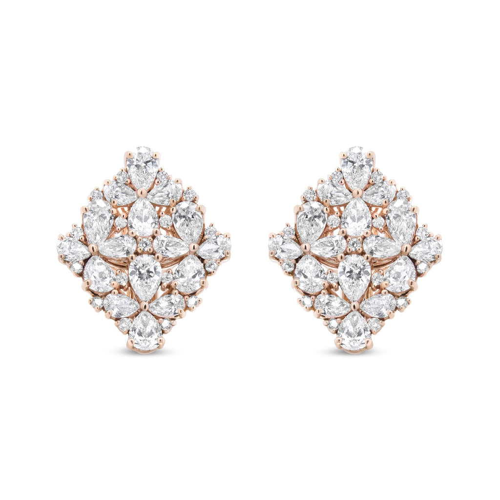 18K Rose Gold 8 1/3 Cttw Pear and Round Diamond Floral Cluster Omega