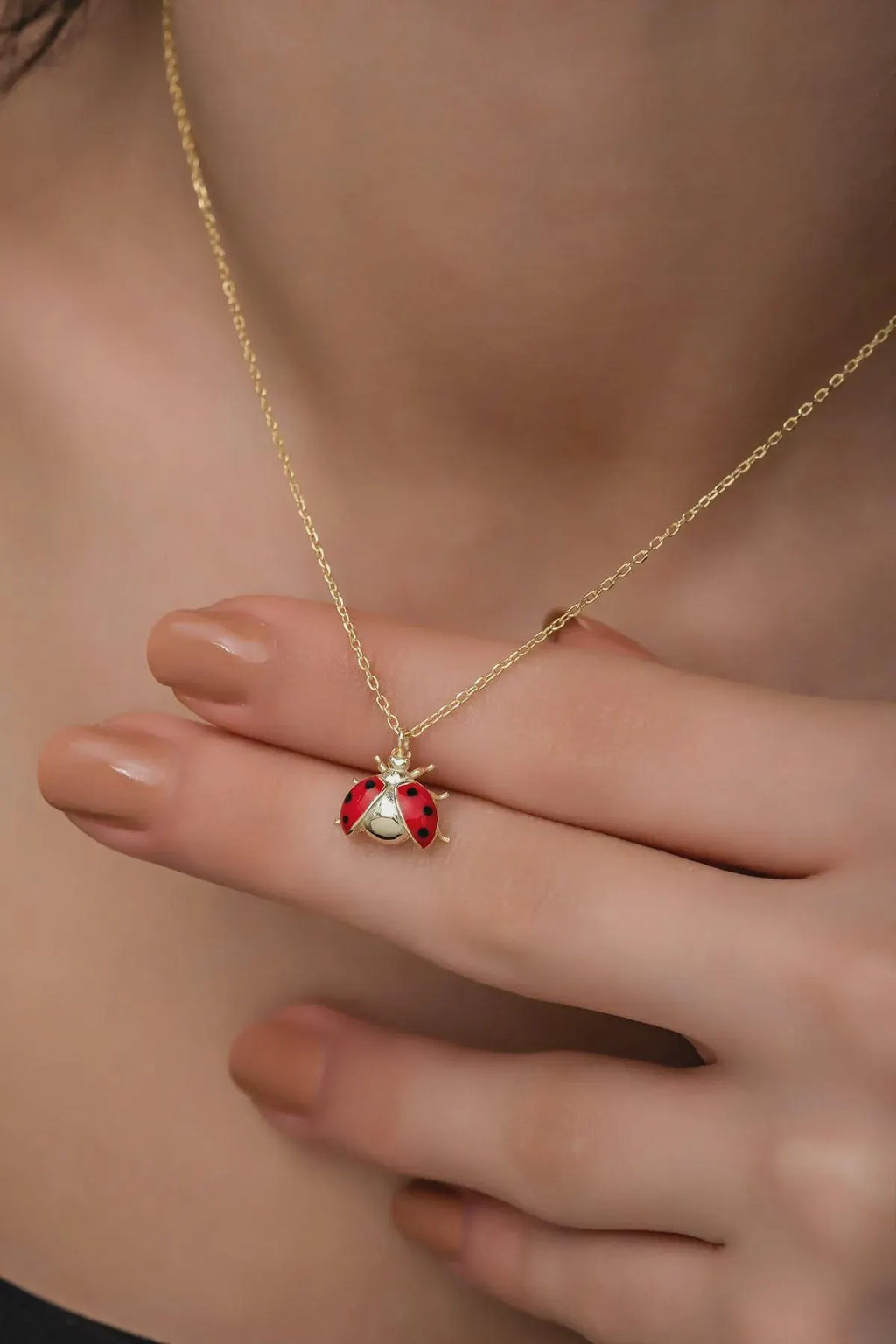 Sterling Silver Ladybug Necklace Rhodium Plated Lucky Charm